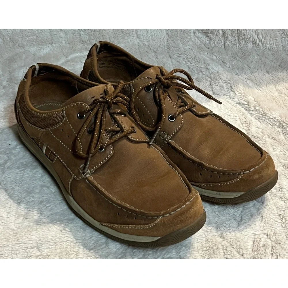 Clarks Mens Brown Boat Shoes Leather Mesh Moc Toe Loafers 9.5M 26113993 (1825)